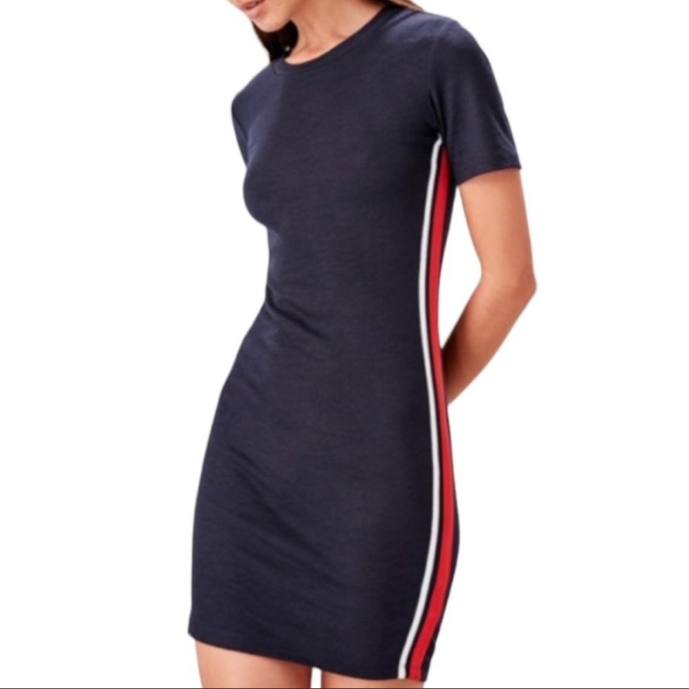 Sporty Ribbed Striped Bodycon Dress - Picture 1 of 7